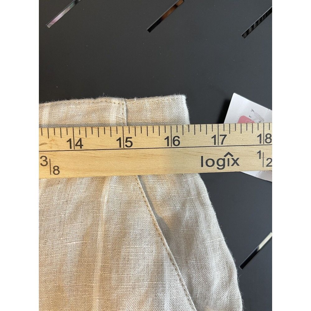 Sanctuary Women's 100% Tan Linen White Striped Pants Tie Waist Pockets Size 29 - Picture 12 of 16
